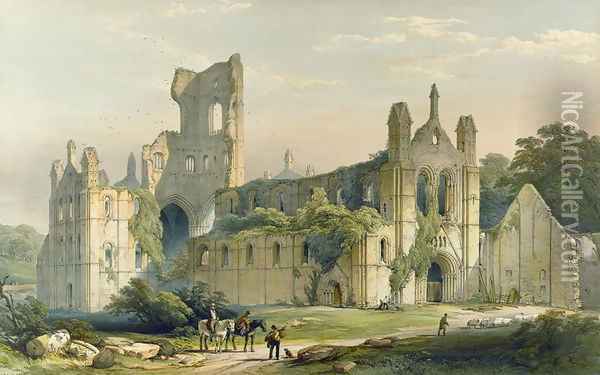 Kirkstall Abbey from the North West, from The Monastic Ruins of Yorkshire, engraved by George Hawkins 1819-52, 1843 Oil Painting - William Richardson