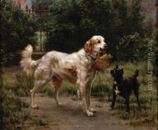 English Setter And Terrier Oil Painting - Elizabeth Strong