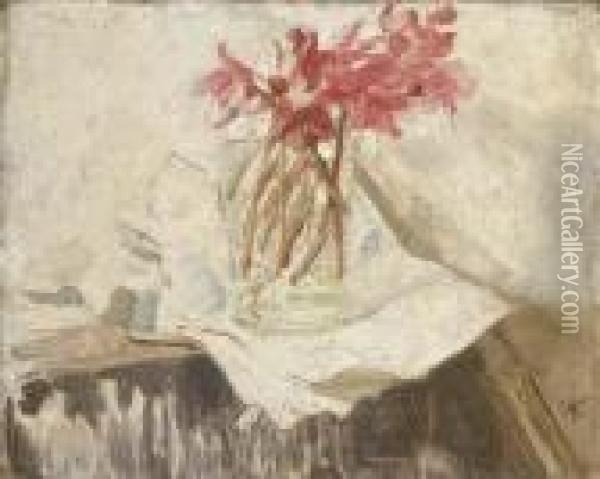 Pink Cyclamen In A Vase Oil Painting - William Nicholson