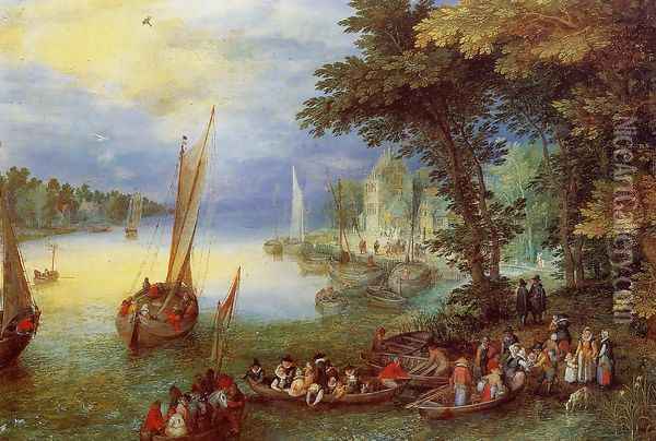 River Landscape Oil Painting - Jan The Elder Brueghel