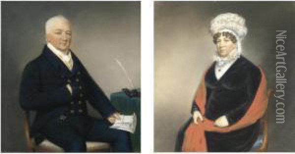 Portrait Of Lt. Col. James Coleridge (1759-1836); And His Wife Frances Duke Taylor, Mrs Coleridge (1759-1836) Oil Painting - James Sharples