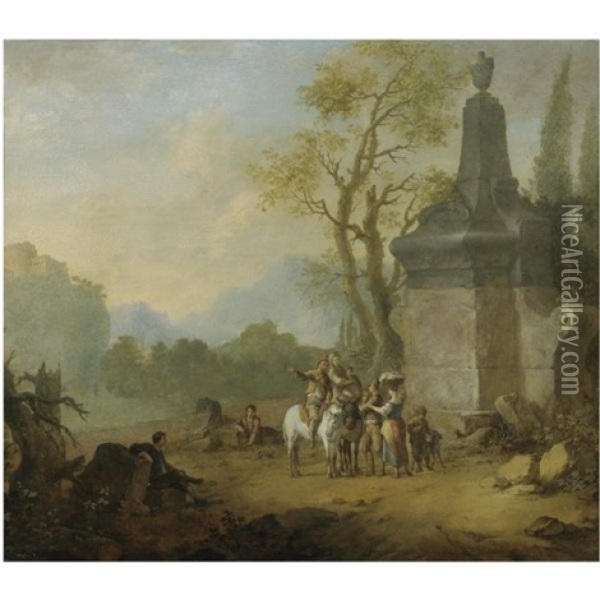 Peasants Conversing In An Italianate Landscape Oil Painting - Franz de Paula Ferg