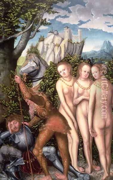 The God Mercury Waking Paris to Judge the Contest of the Golden Apple Oil Painting - Lucas (studio of) Cranach