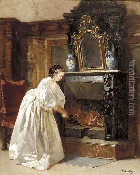 Tending to the fire Oil Painting - Carl Ludwig Friedrich Becker
