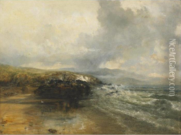 Breakers Off The Cornish Coast Oil Painting - Edwin Hayes