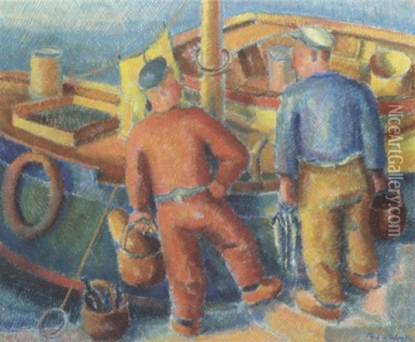 Fiskere Ved Le Port D'audierne Oil Painting - Pierre De Belay