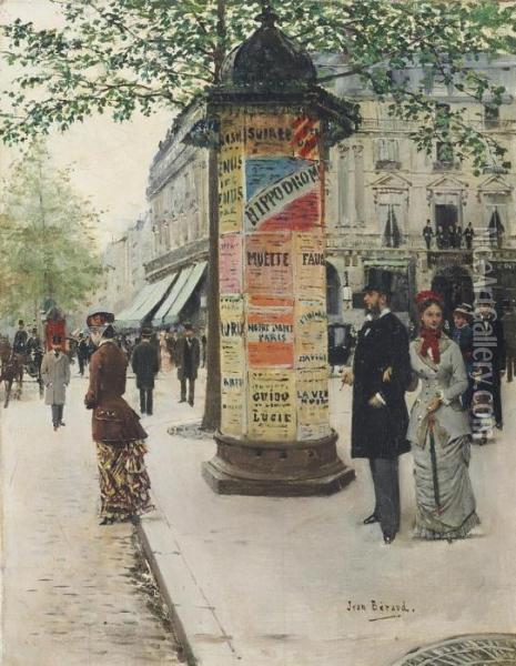 M. Et Mme Galin Devant Le Jockey Club Oil Painting - Jean-Georges Beraud