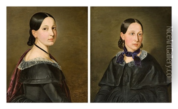 Damenportrats (pair) Oil Painting - Christian Zucchi