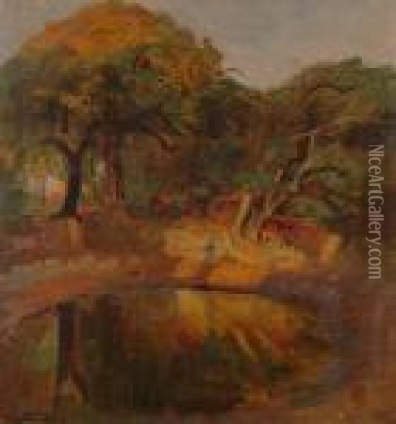 A Woodland Pool. Oil Painting - Viggo Christian Frederick Pedersen