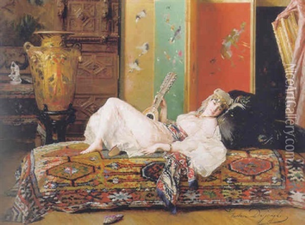 A Reclining Odalisque Oil Painting - Gustave Leonhard de Jonghe