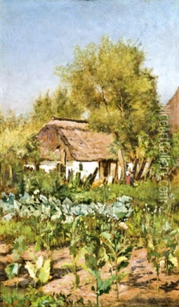 Nyari Vetemenyes Kert Oil Painting - Gyula Agghazy