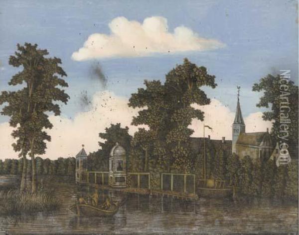 [views Of The Singel, Amsterdam] Oil Painting - Jonas Zeuner
