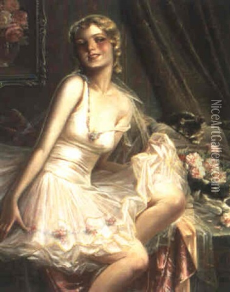Jeune Femme En Robe Blanche Oil Painting - Max Carlier