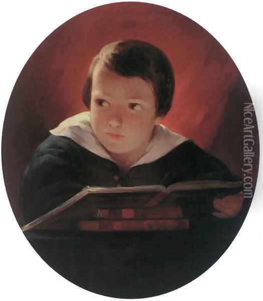 Boy Reading 1843 Oil Painting - Albert Tikos