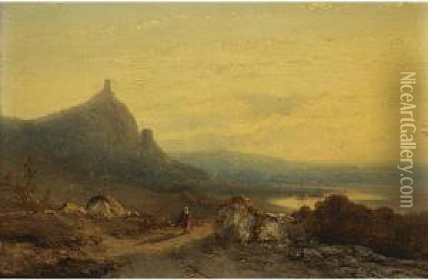 A Figure On A Path In An Italianate Landscape Oil Painting - Johannes Franciscus Hoppenbrouwers
