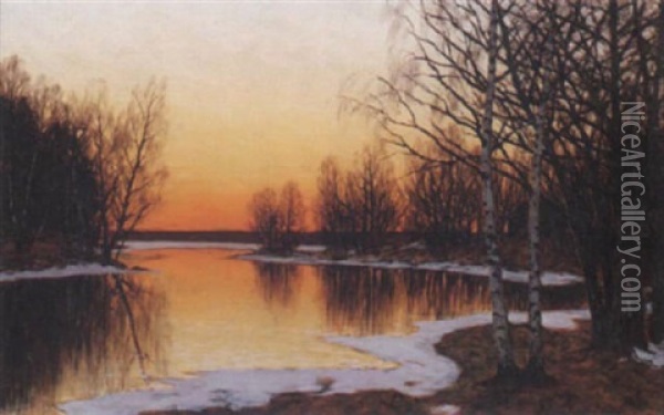 Varvinterlandskap - Aftonstamning Oil Painting - Edvard Rosenberg