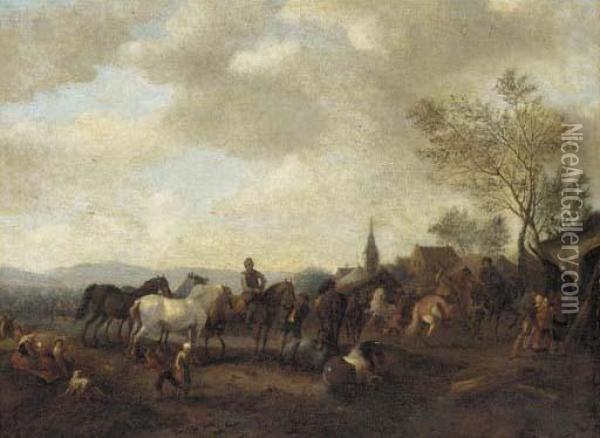 A Horse Fair Oil Painting - Pieter Wouwermans or Wouwerman