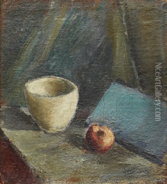 Stilleben Med Kopp Och Apple Oil Painting - Ivan Ivarson