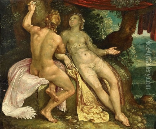 Paris Und Oinone Oil Painting - Cornelis Cornelisz Van Haarlem