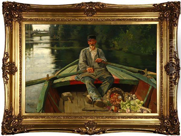 Man Rowing Along Oil Painting - Percy Ives