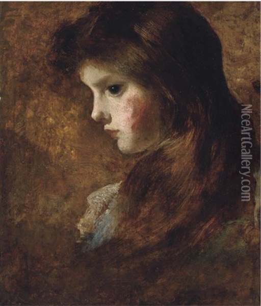 Portrait Of A Girl, Bust-length, In Profile Oil Painting - John Hanson Walker