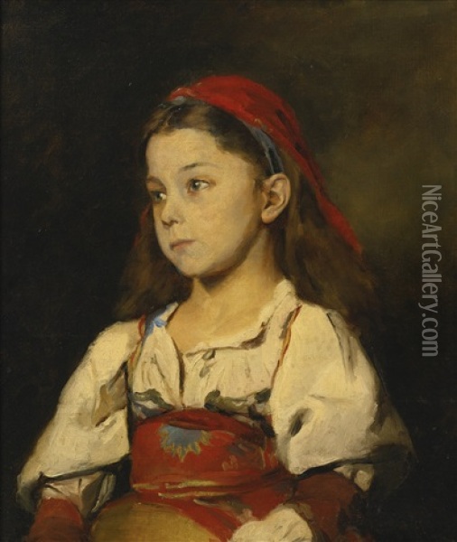 Normannisches Madchen (girl In The National Dress Of Normandy) Oil Painting - William Merritt Chase