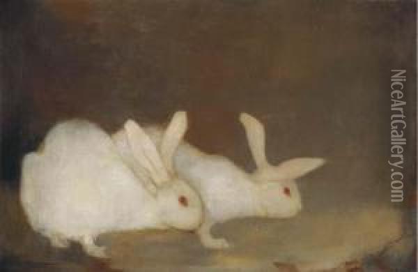 Twee Konijntjes - Two Rabbits Oil Painting - Jan Mankes