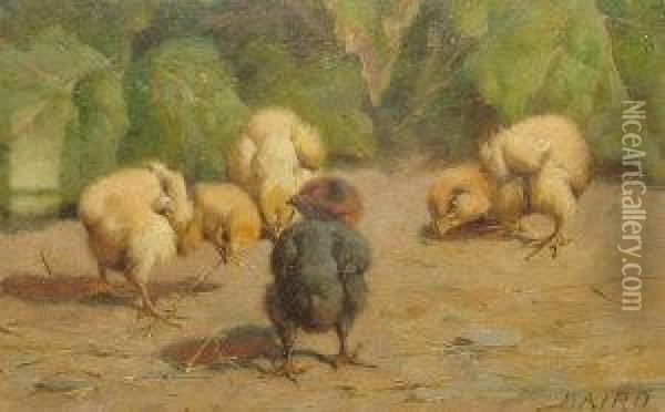 Chicks Oil Painting - William Baptiste Baird