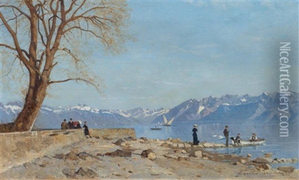Le Grand Lac Vu Du Quai D'ouchy Oil Painting - Francois-Louis-David Bocion