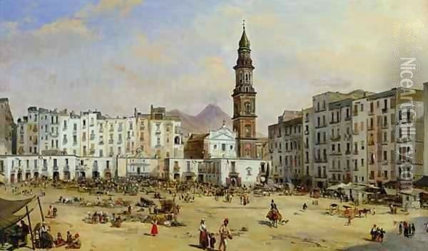Piazza Mazaniello, Naples Oil Painting - Jean Auguste Bard