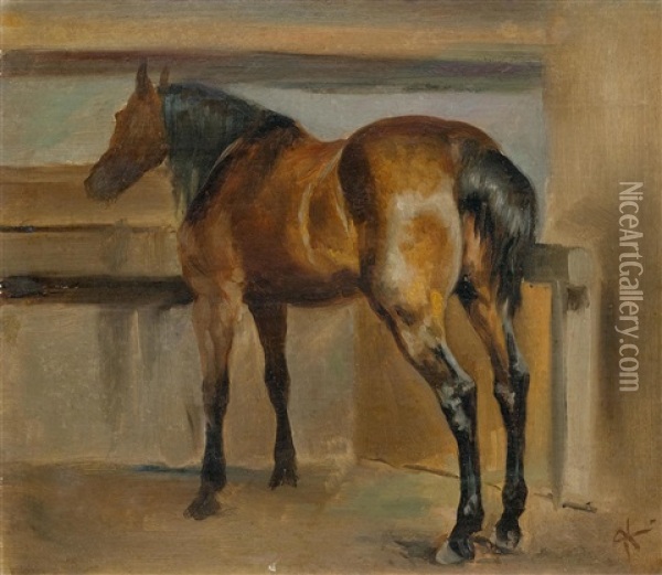 Horse In A Stable Oil Painting - Johann Rudolf Koller