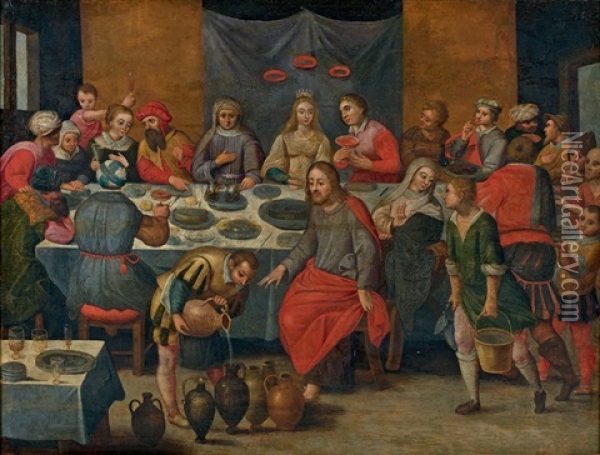 Les Noces De Cana Oil Painting - Marten van Cleve the Elder