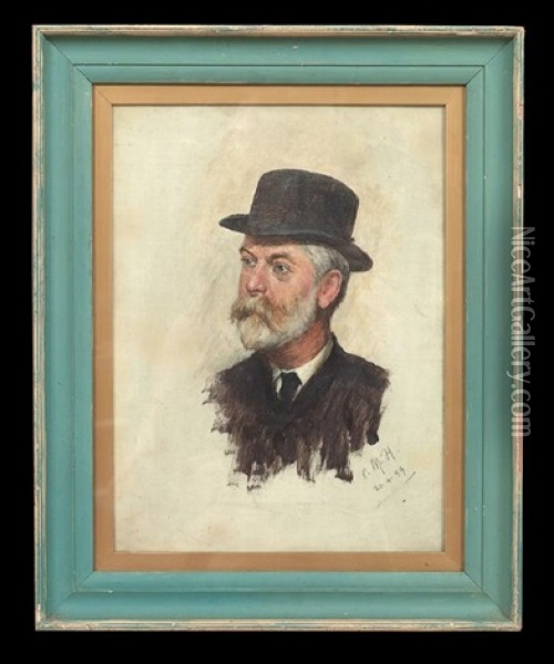 Portrait Of A Man In A Bowler Hat, Possibly Andrew Carnegie Oil Painting - Charles Martin Hardie
