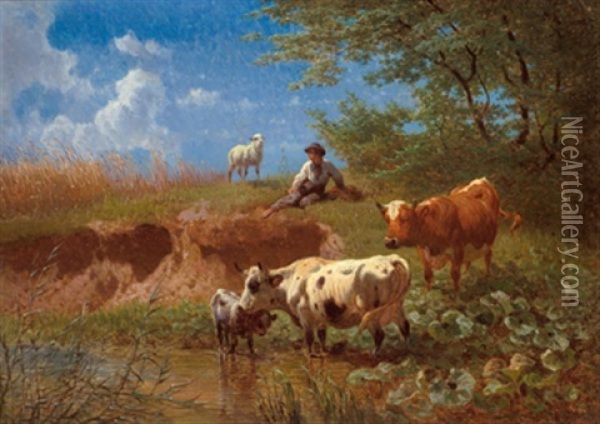 Hirte Mit Weidender Herde Oil Painting - Otto Friedrich Gebler
