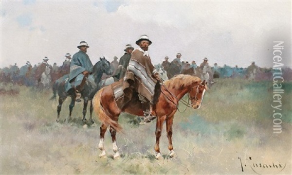Gauchos Oil Painting - Josep (Jose) Cusachs y Cusachs