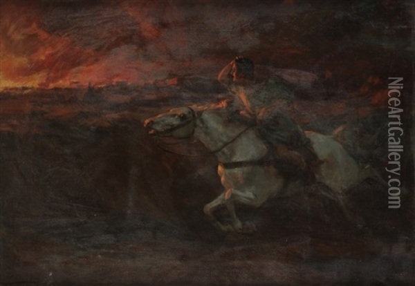 Vinicius Galopant Vers Rome Incendiee Oil Painting - Ulpiano Checa Sanz