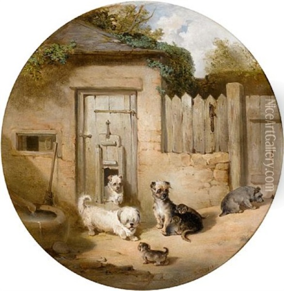 Dogs Belonging To The Duchess Of Richmond & Gordon (+ Head Study, Verso) Oil Painting - James Cassie