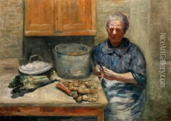 Mujer Pelando Patatas Oil Painting - Modesto Brocos y Gomez