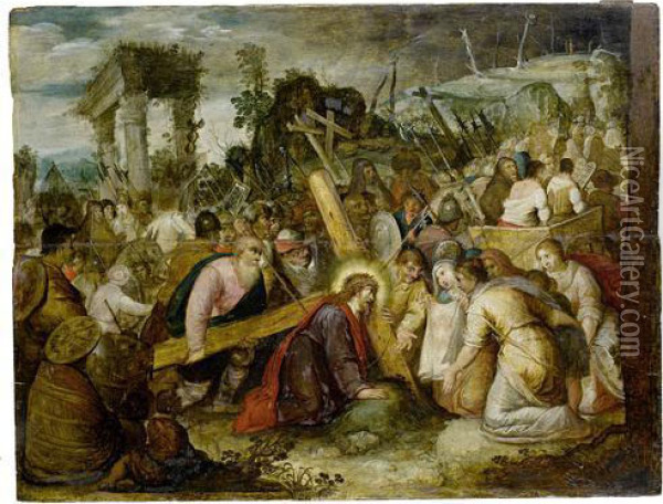 Christ And Saint Veronica On The Road To Calvary Oil Painting - Hieronymus II Francken