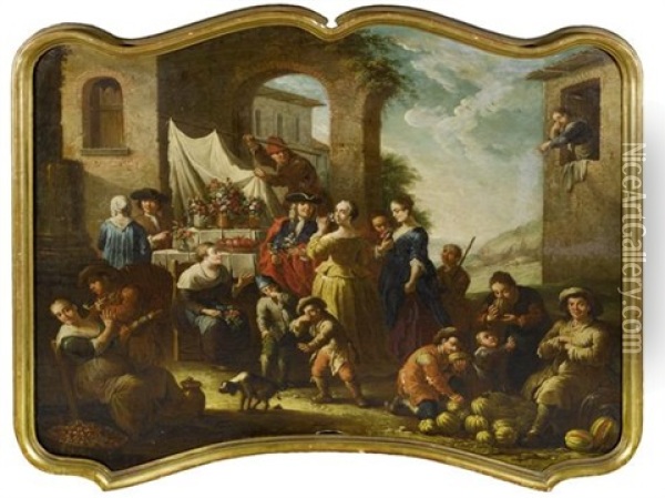 Allegorie Des Geruchs (+ Allegorie Des Geschmackssinns; Pair) Oil Painting - Giovanni Michele Graneri