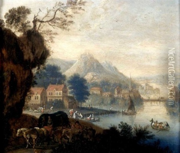Scene Animee Dans Un Paysage De Montagne Et De Riviere Oil Painting - Balthasar Beschey