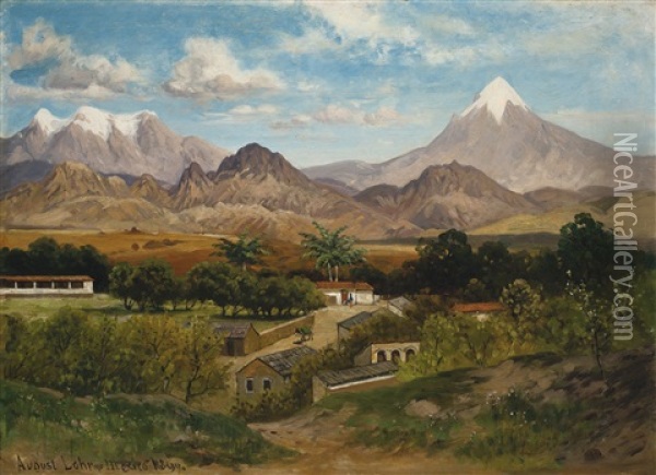 Vista De Cuernavaca Con Los Volcanes Popocatepetl E Iztaccihuatl Oil Painting - August Loehr