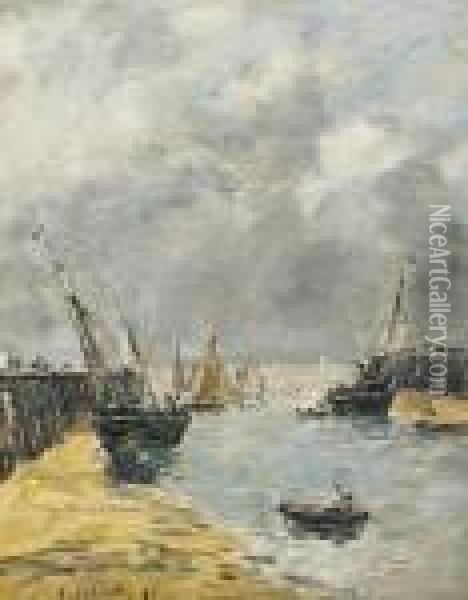 Les Jetees, Maree Basse, Trouville Oil Painting - Eugene Boudin
