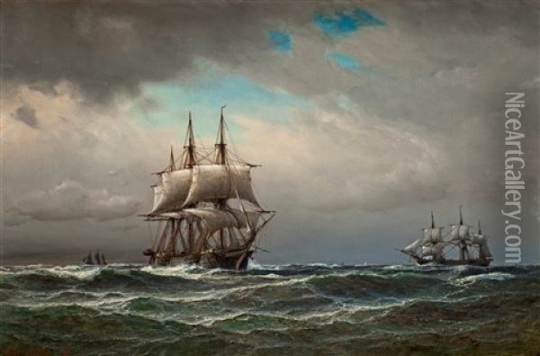 Fartyg Pa Oppet Hav Oil Painting - Daniel Hermann Anton Melbye