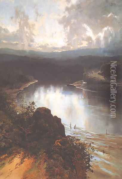 Australian Fjord Oil Painting - William Charles Piguenit