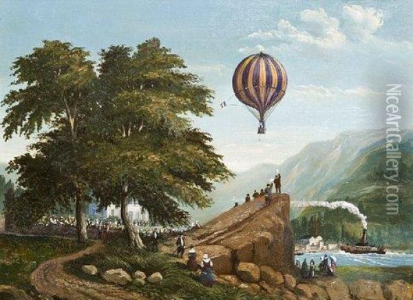L'aerostat : 'le Ballon' Oil Painting - Emile Charlet