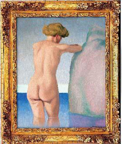 Nu Au Rocher (vers 1916) Oil Painting - Felix Edouard Vallotton