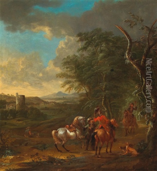 A Landscape With Horsemen Oil Painting - Philips Wouwerman