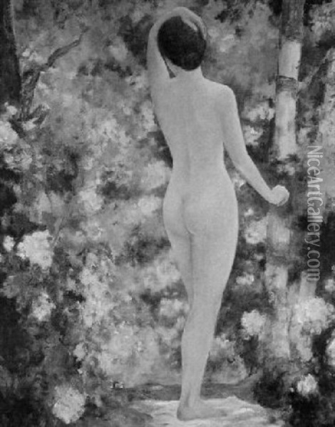 Female Nude In A Garden Oil Painting - Maud Humphrey