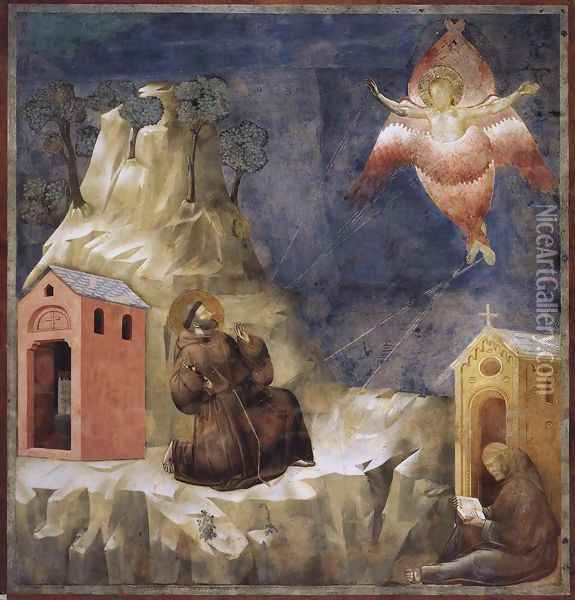 Legend of St Francis- 19. Stigmatization of St Francis 1297-1300 Oil Painting - Giotto Di Bondone